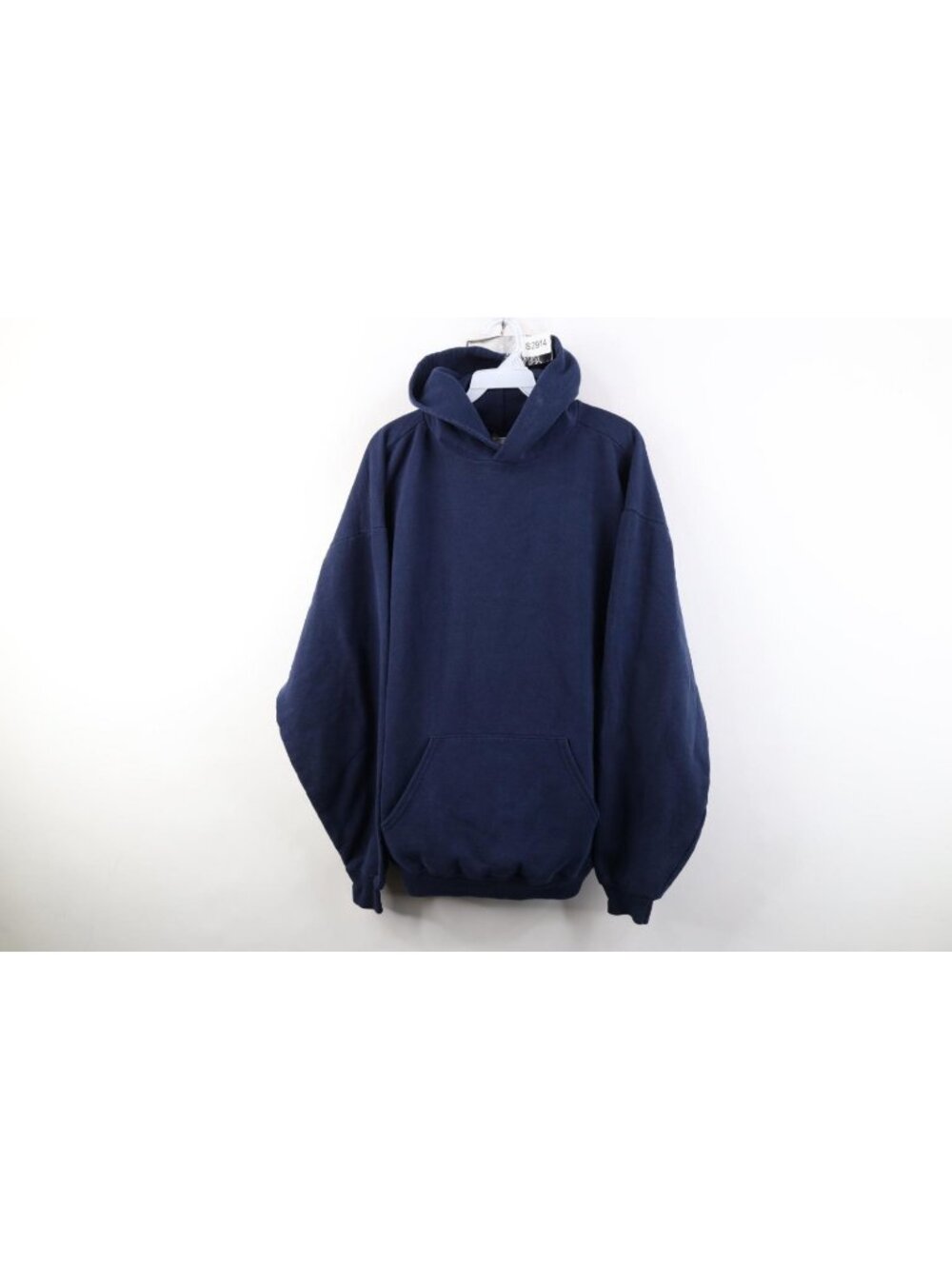 Vintage 90s Y2K Streetwear Mens XLT Faded Blank Hoodie Sweatshirt Navy Blue